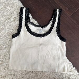 Brandy Melville Lace Trim Crop Tank - White/Black